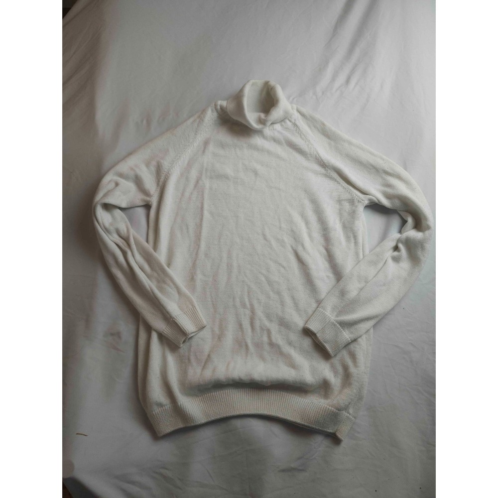Suslo Couture Sweater Mens XL White Knit Turtleneck Pullover Preppy Layering